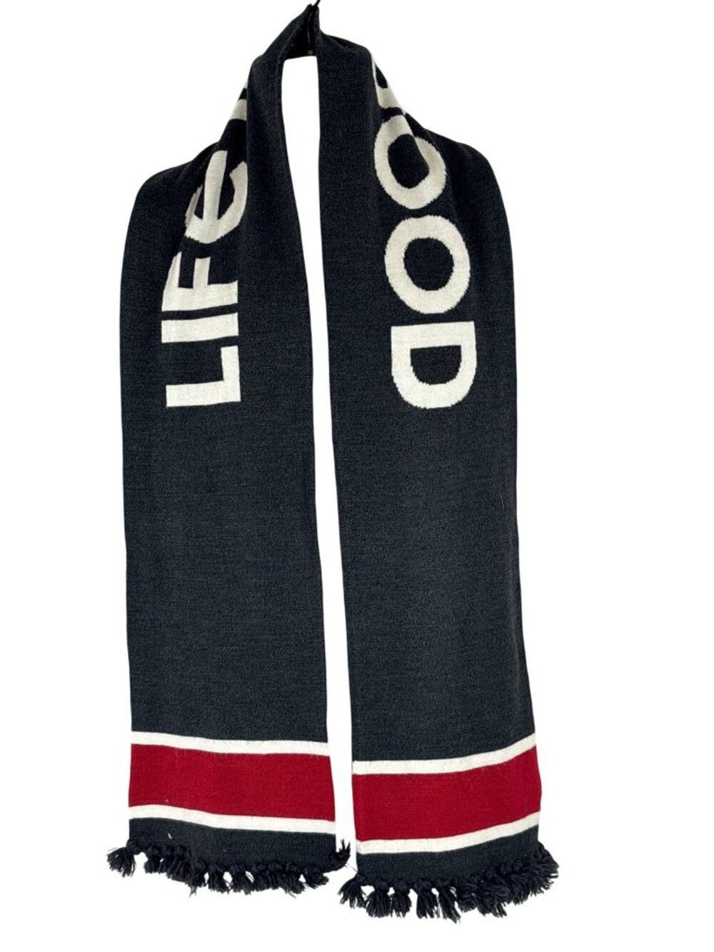 Life Is Good Mountain Knit Scarf Gray Forest Sun Tassel Gorpcore Nature Aestheti